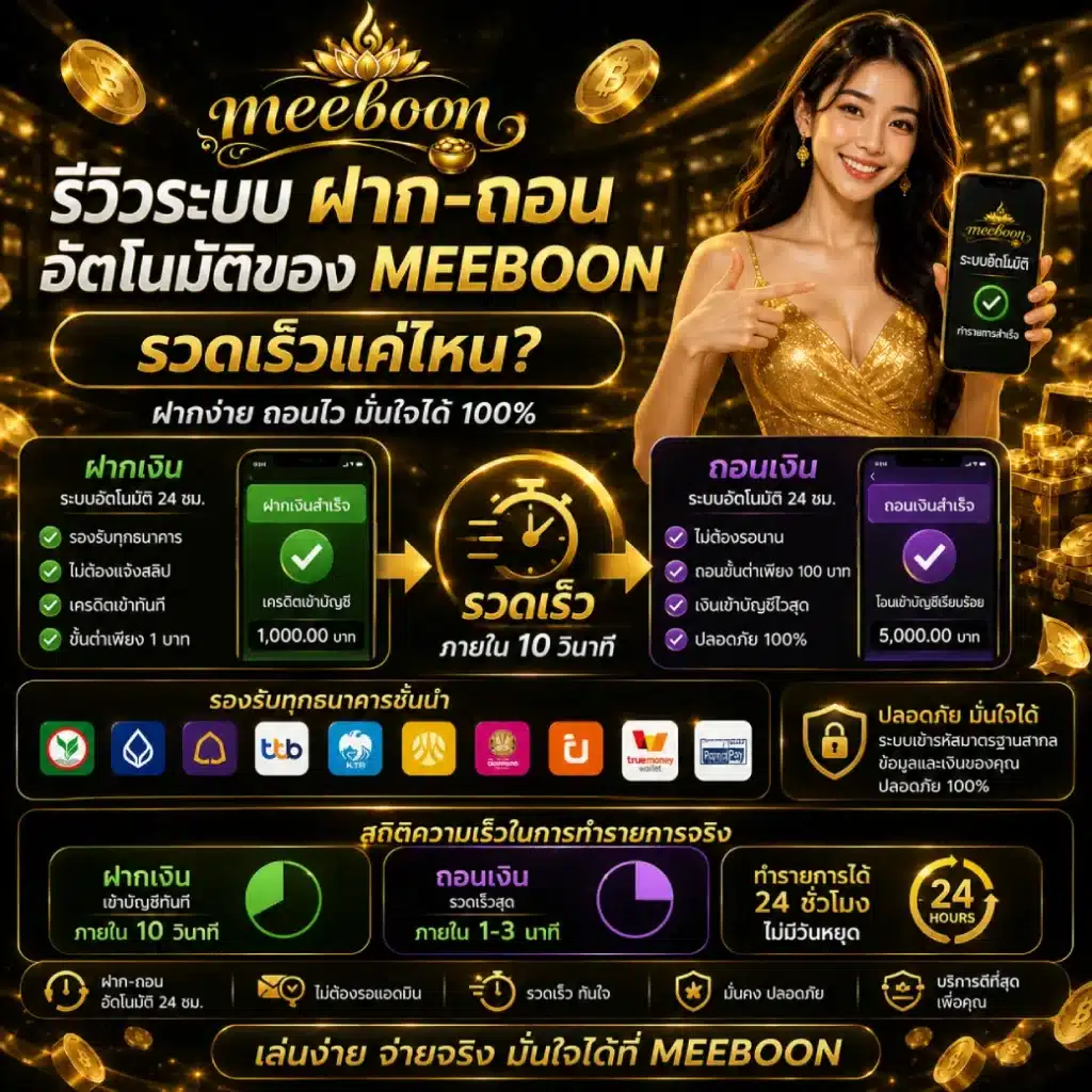 รีวิวระบบฝาก-ถอนอัตโนมัติของ MEEBOON รวดเร็วแค่ไหน