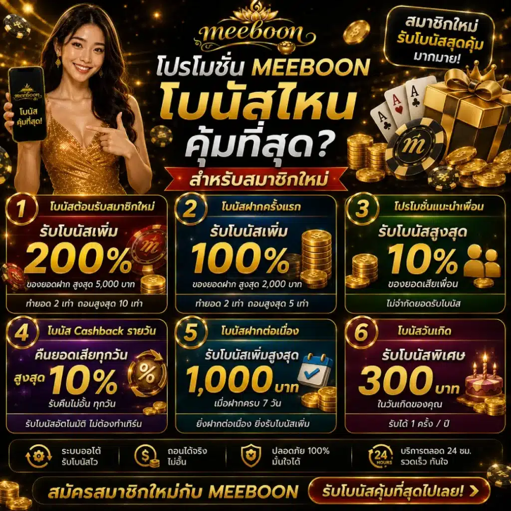 โปรโมชั่น MEEBOON โบนัสไหนคุ้มที่สุดสำหรับสมาชิกใหม่